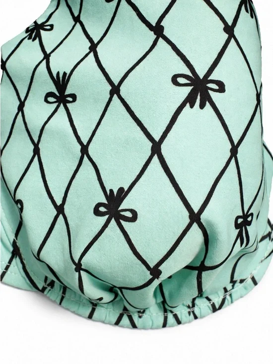 Betsey Johnson Mint Green Floral Grid Ruffle With Bows Bikini Set Lg - Picture 3 of 10